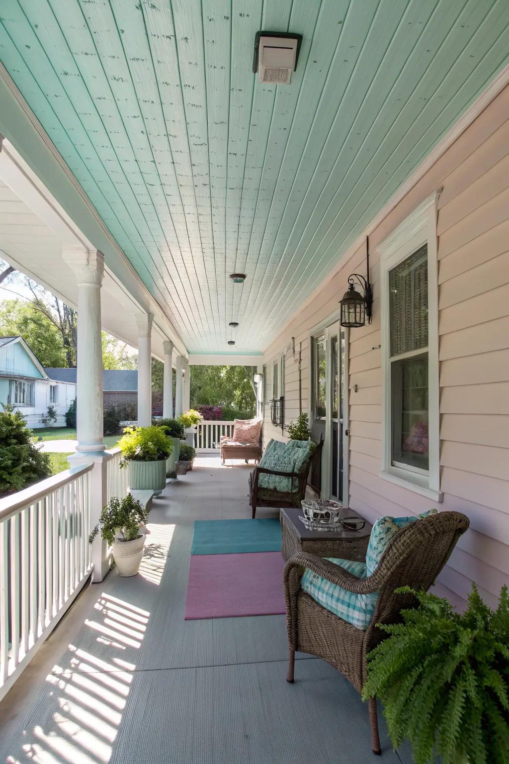 Pastel tones on vinyl ceilings cultivate a soothing, tranquil atmosphere.