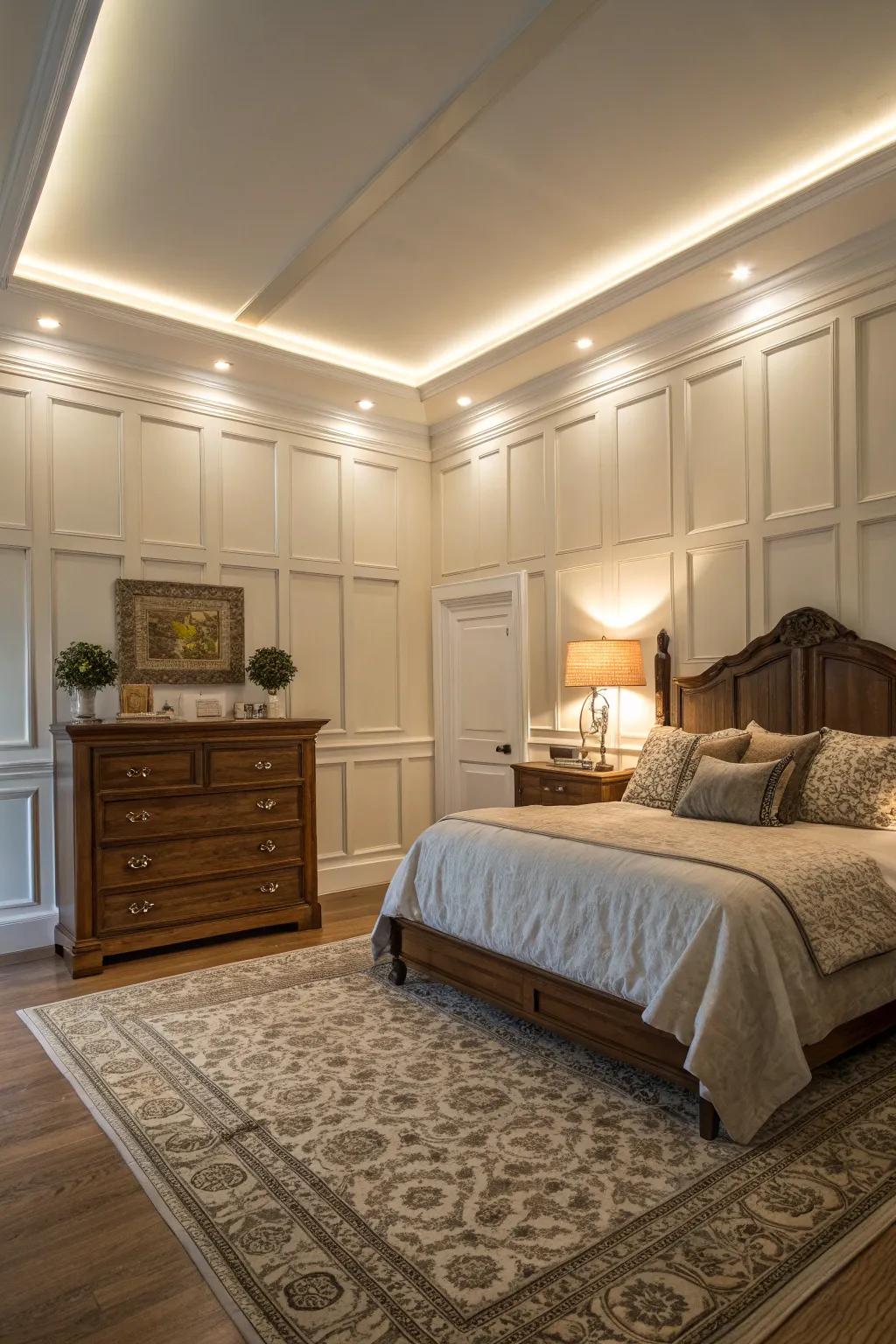 Create a cozy atmosphere with LED-lit wainscoting.