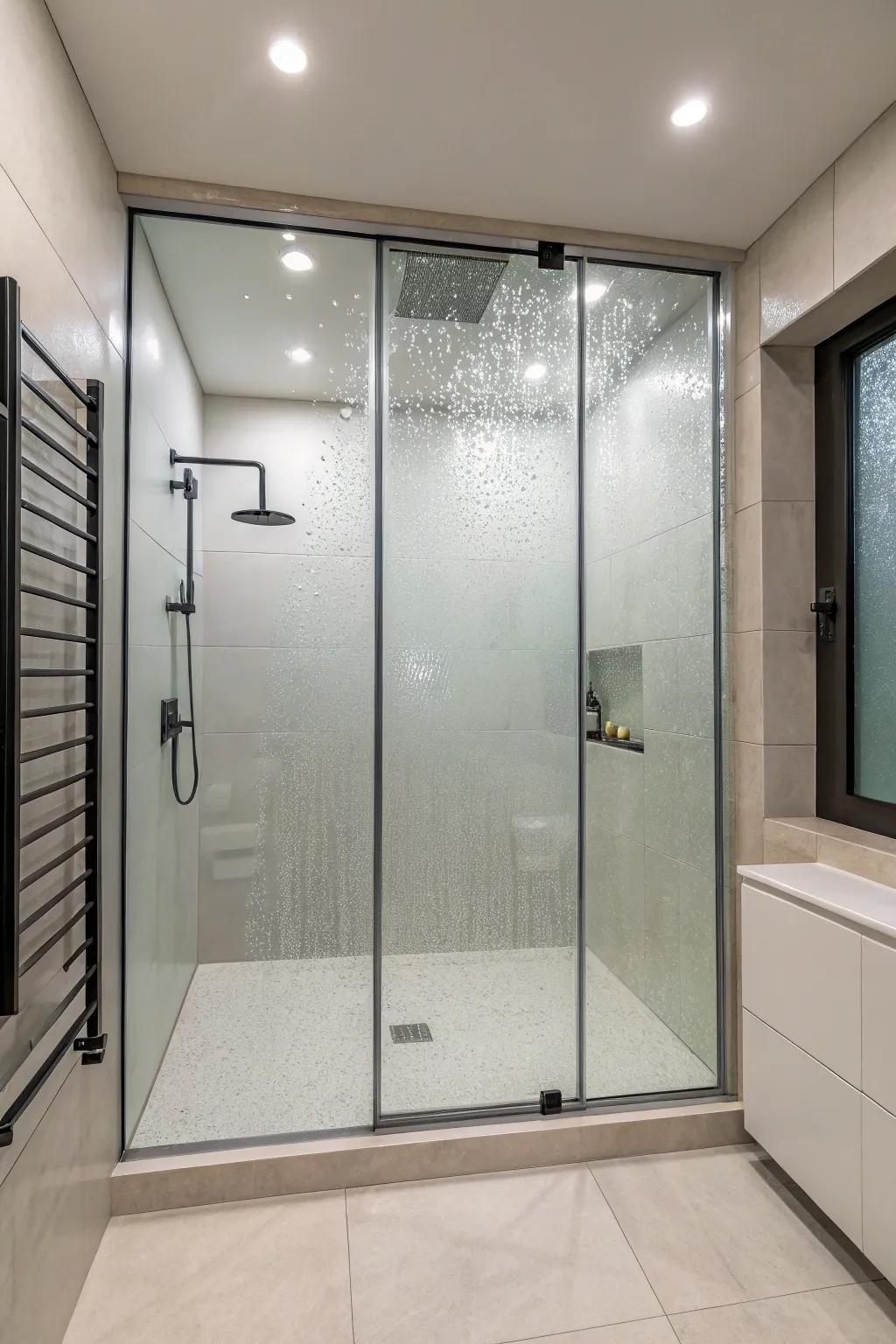 Obscured glass offers privacy while maintaining a sleek design.