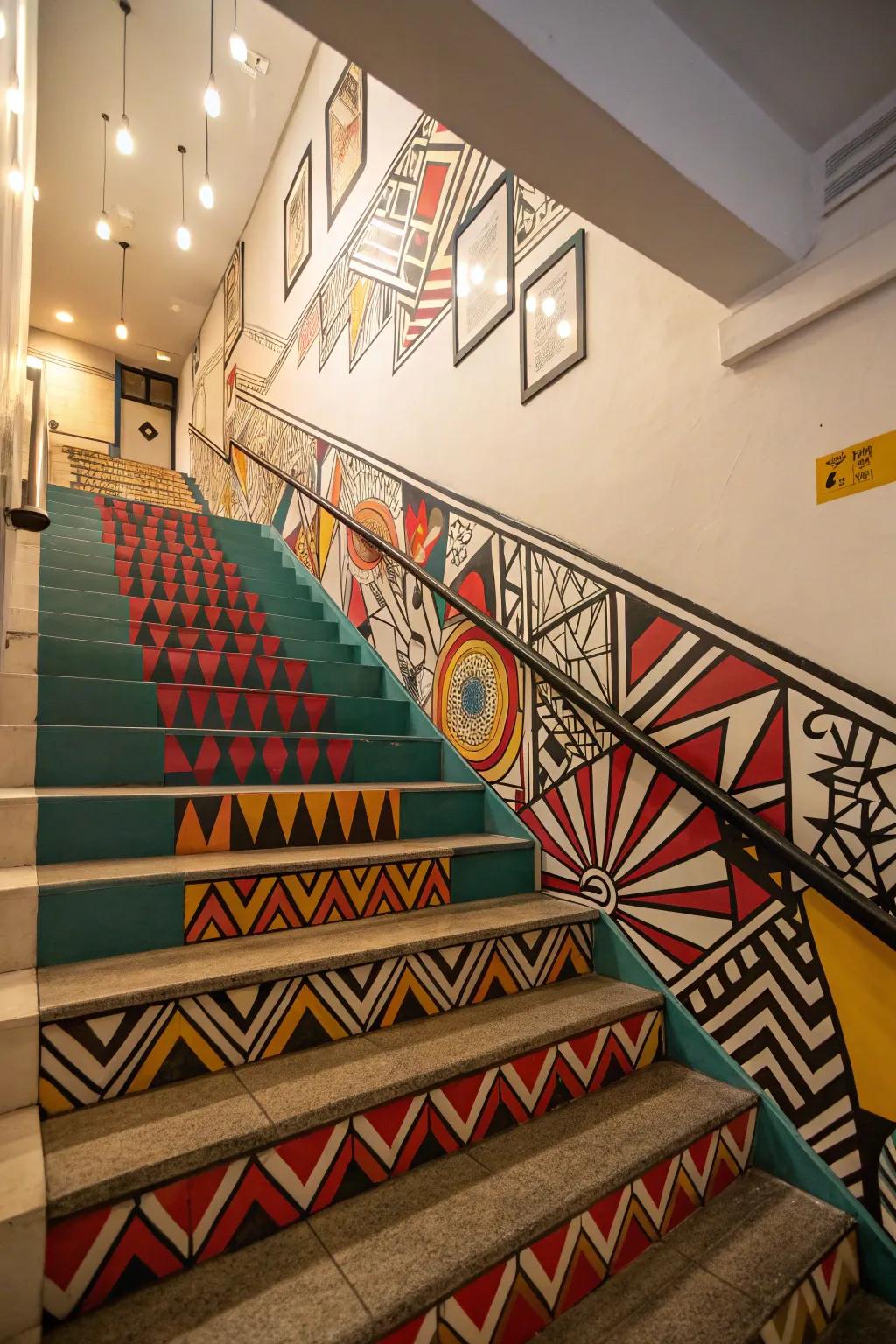 Geometric patterns can bring a modern edge to your staircase wall.