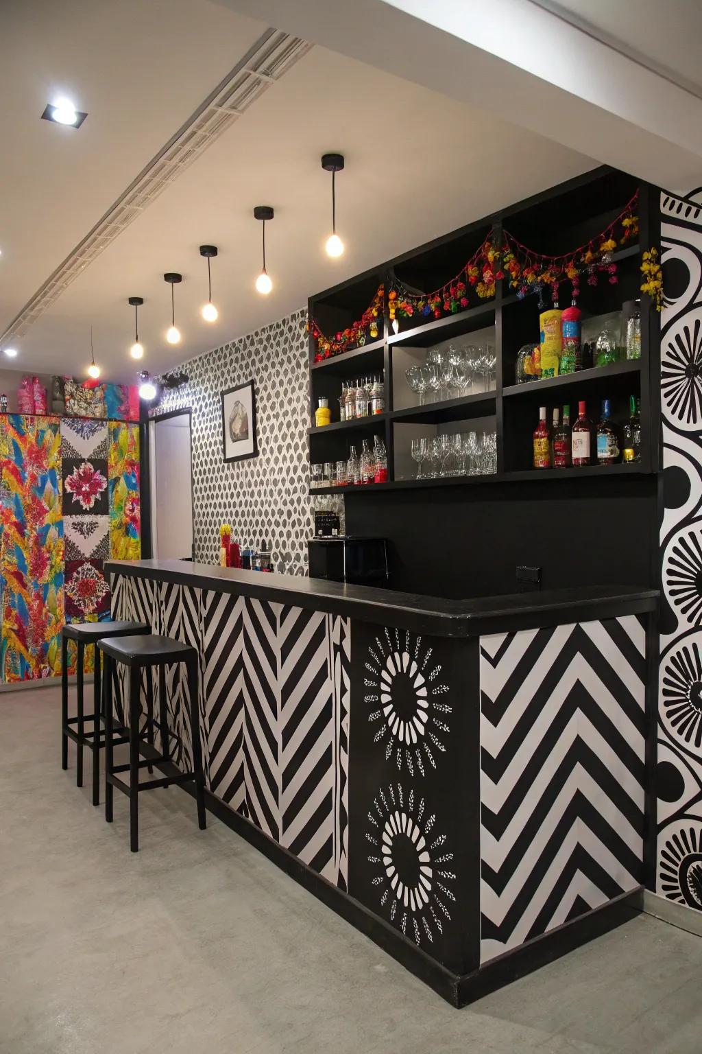 Black and white themes offer a stylish and timeless look for your wall bar.