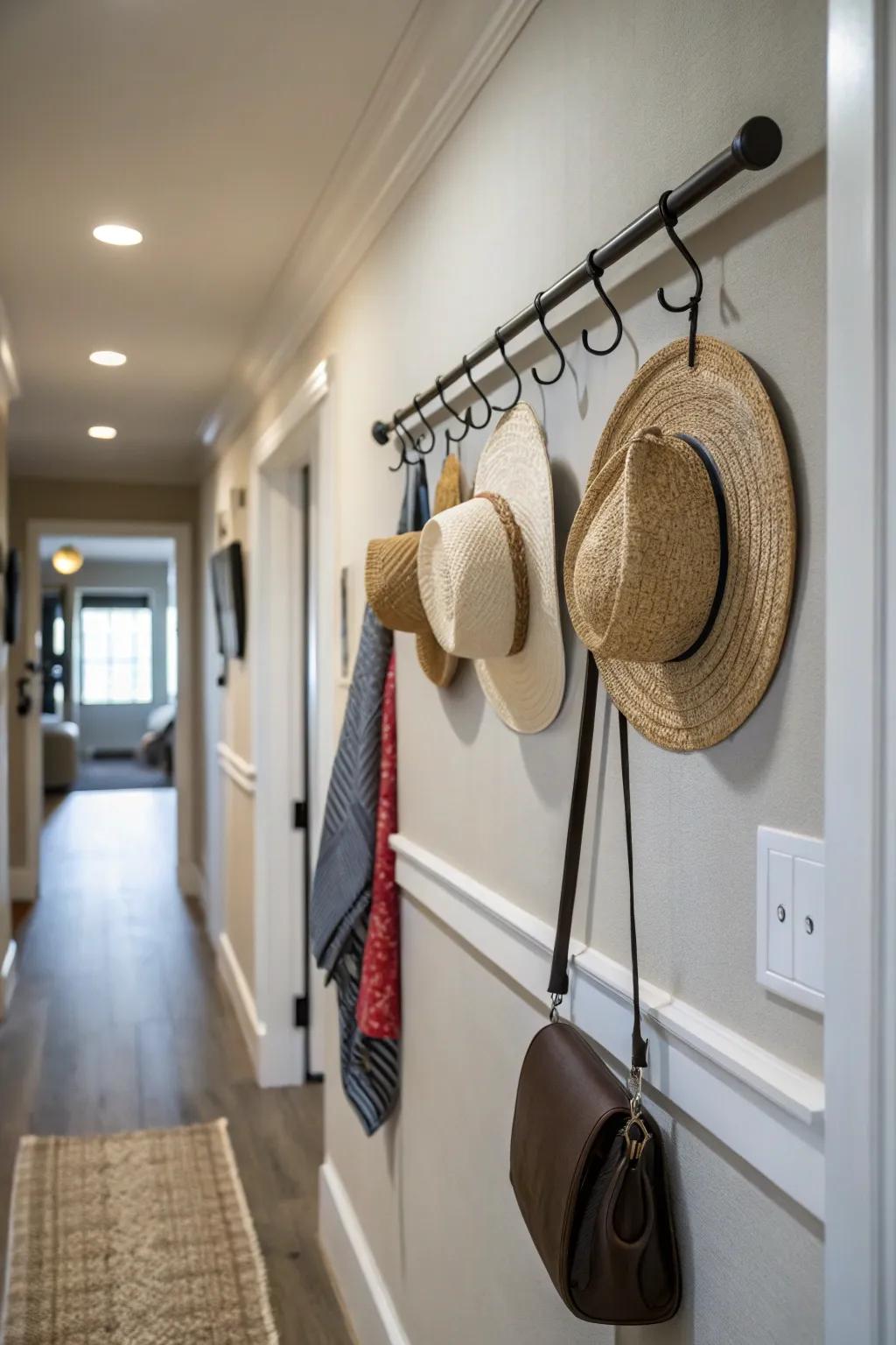 An easy-access hat presentation featuring a wall rod