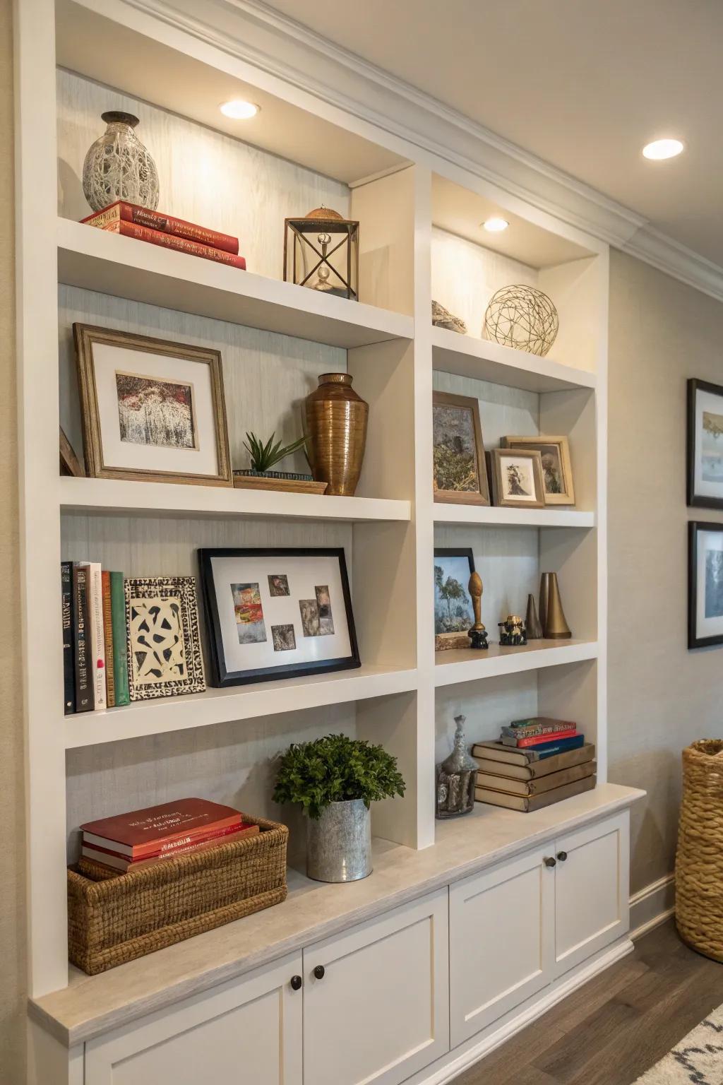 Showcase compilations through recess shelves.