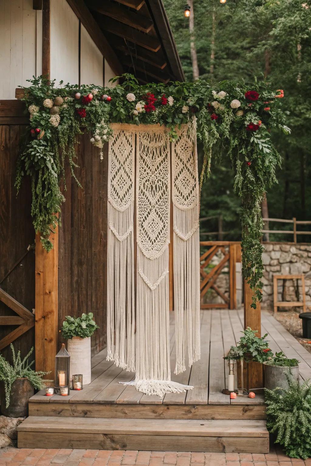 Bohemian chic through a macrame backdrop.