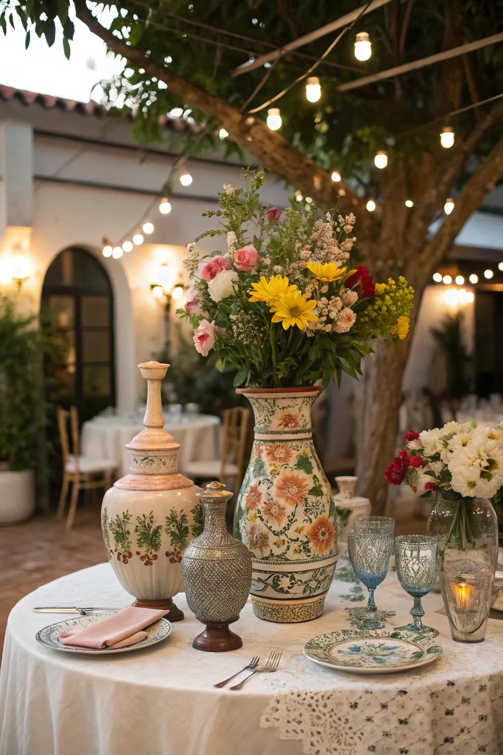 A diverse blend of vases adds character and charm.