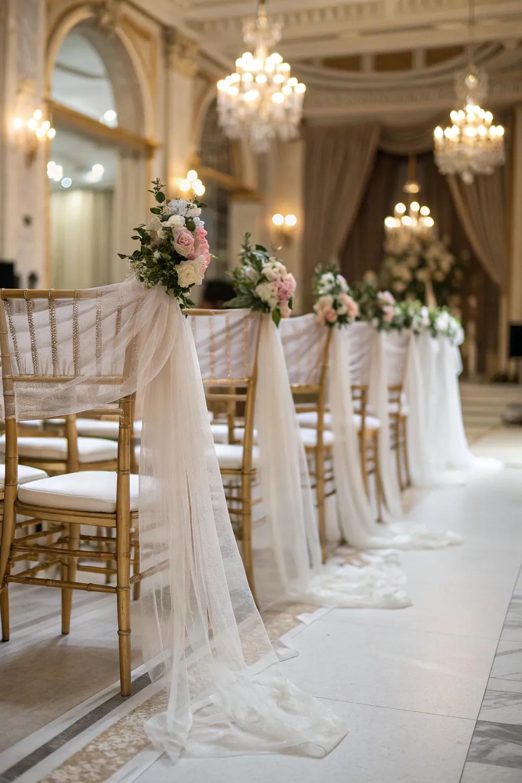 Sheer overlays deliver subtle sophistication to wedding decor.