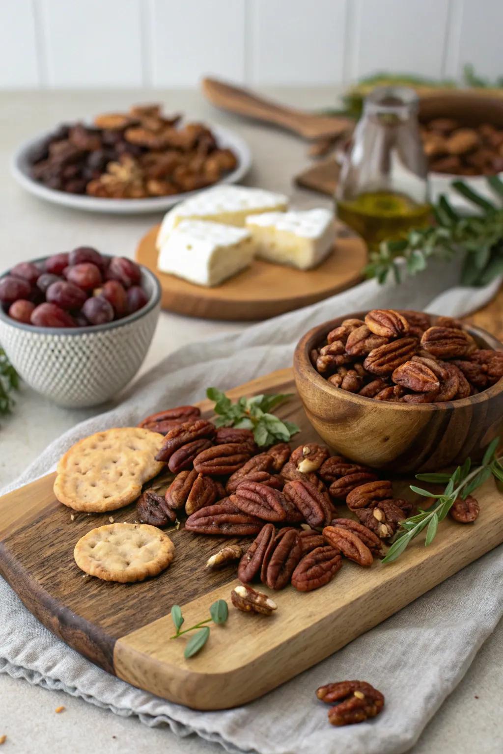 High-end nuts add crunch and variety to the board.