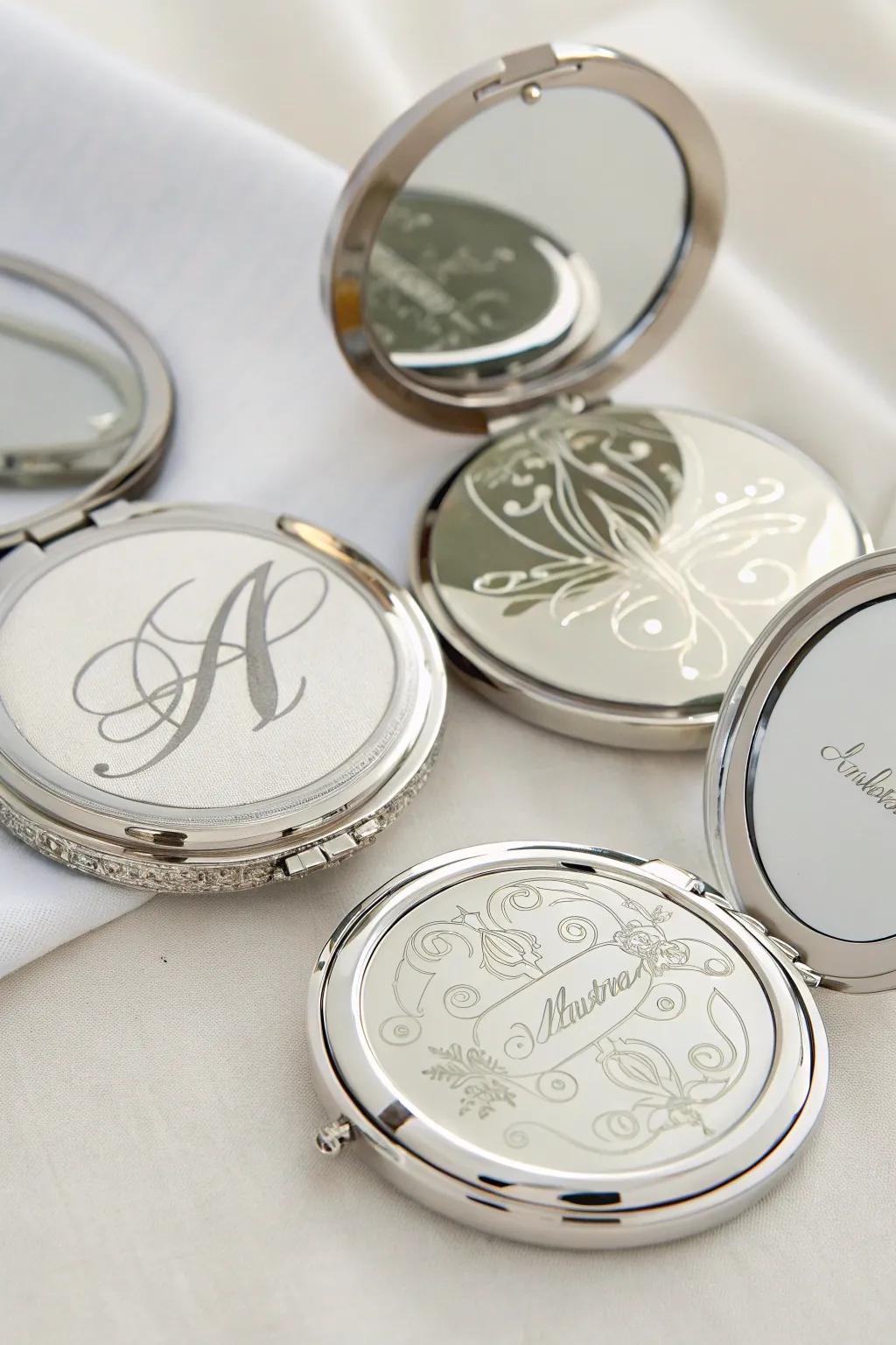 Personalized compact mirrors for an elegant and practical wedding favor