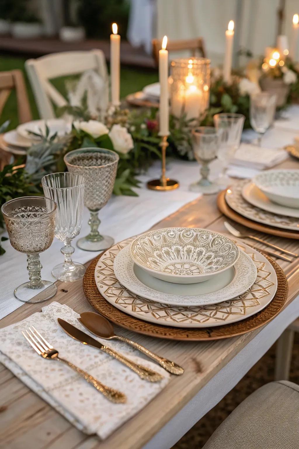 Textured dinnerware elevates your table arrangement.