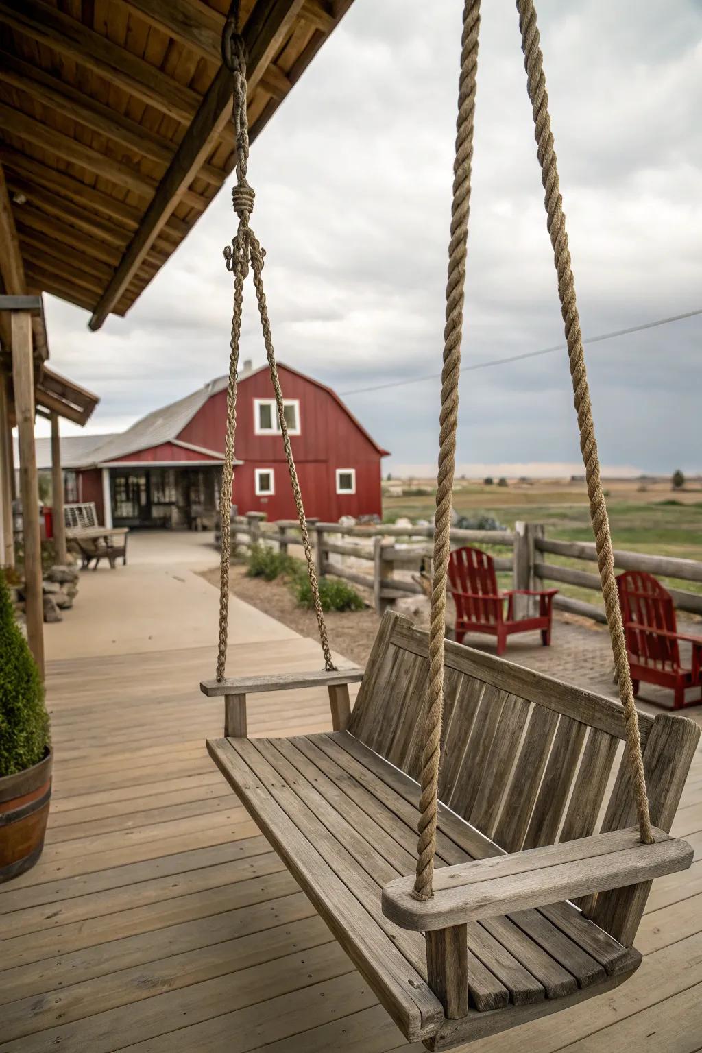 A swing adds charm and fun to the patio.