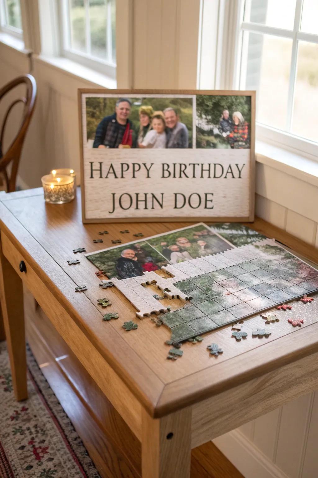 A personalized jigsaw puzzle revealing a special message.