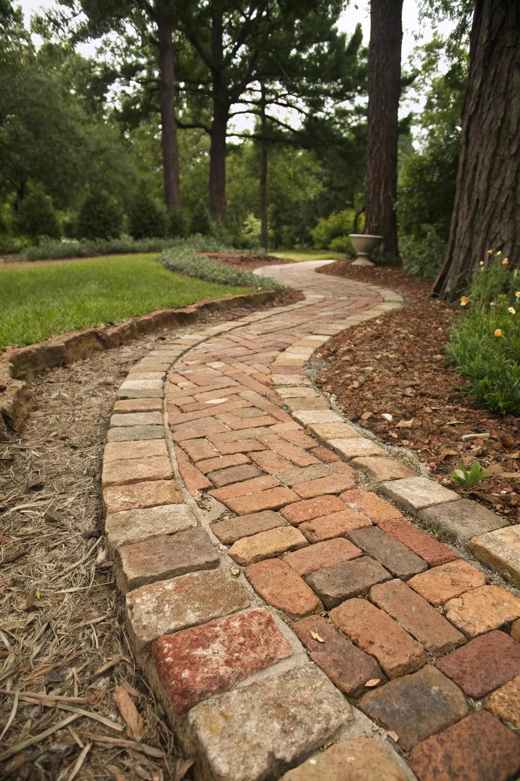 Crushed brick introduces warmth and color to stone pathways.