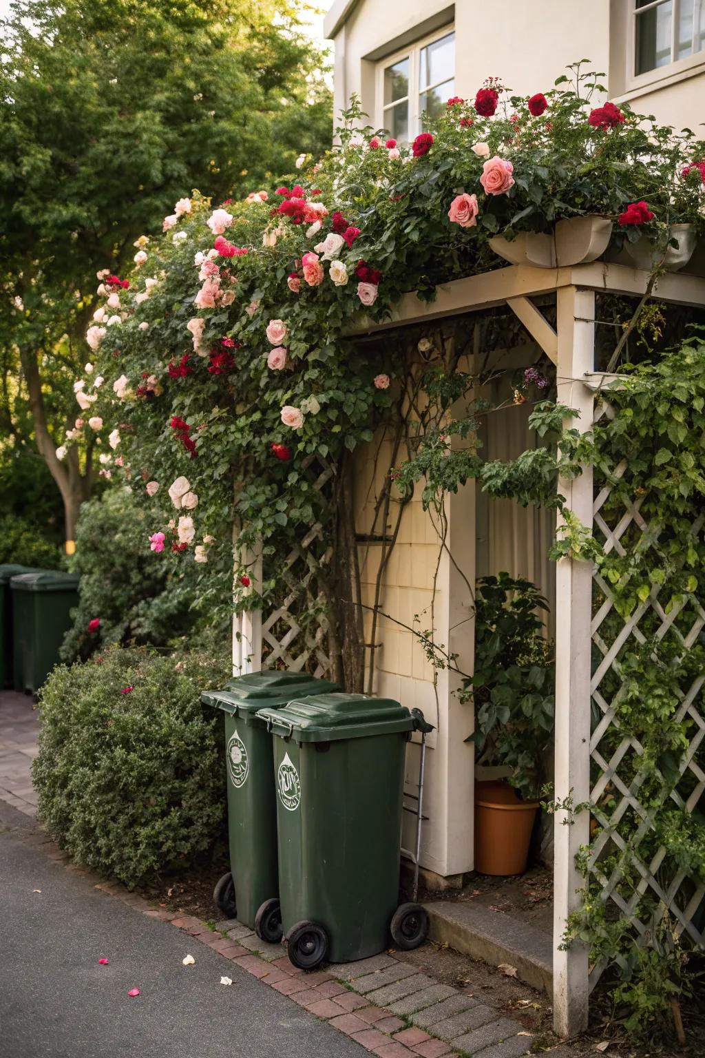Conceal containers gracefully with an ornamental climbing frame.