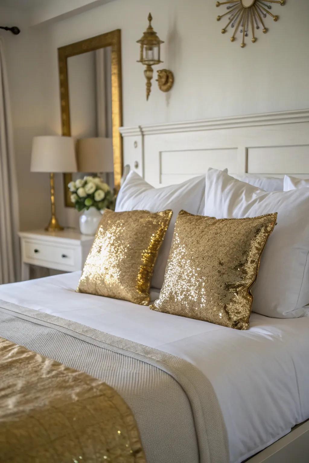 Gold accent pillows offer an easy style refresh.