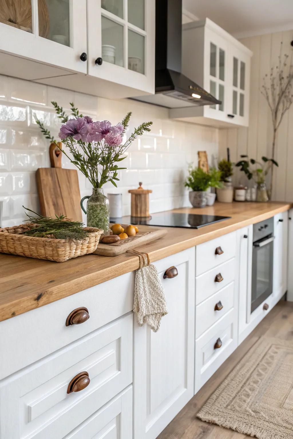 Rustic wooden knobs adding warmth and charm.