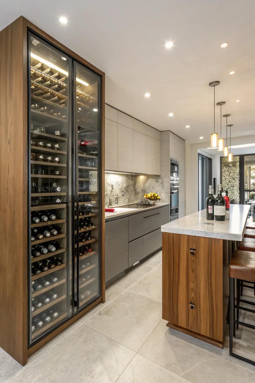 Wine storage columns make efficient use of narrow spaces.