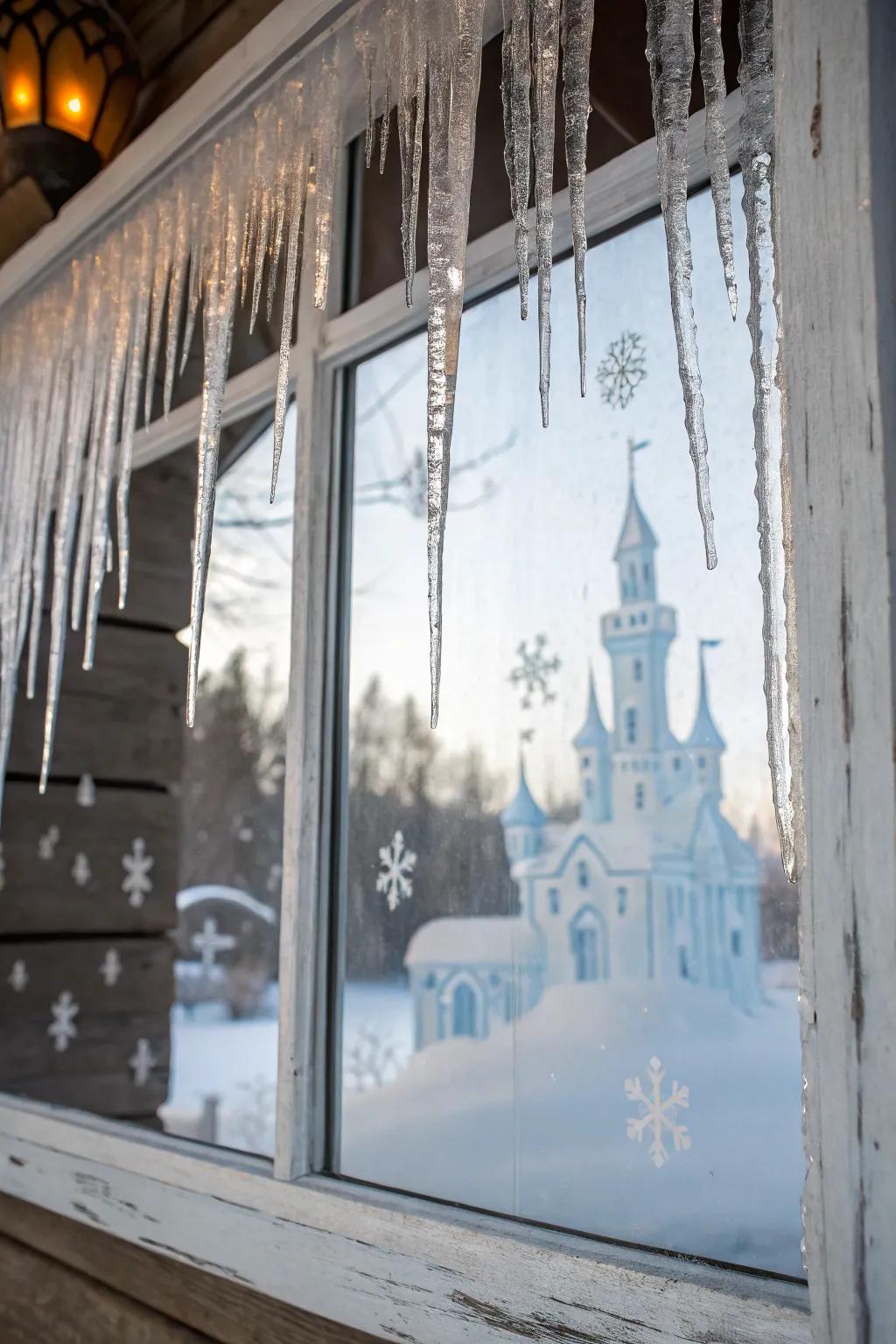 A majestic cold palace makes a magical winter wonderland.