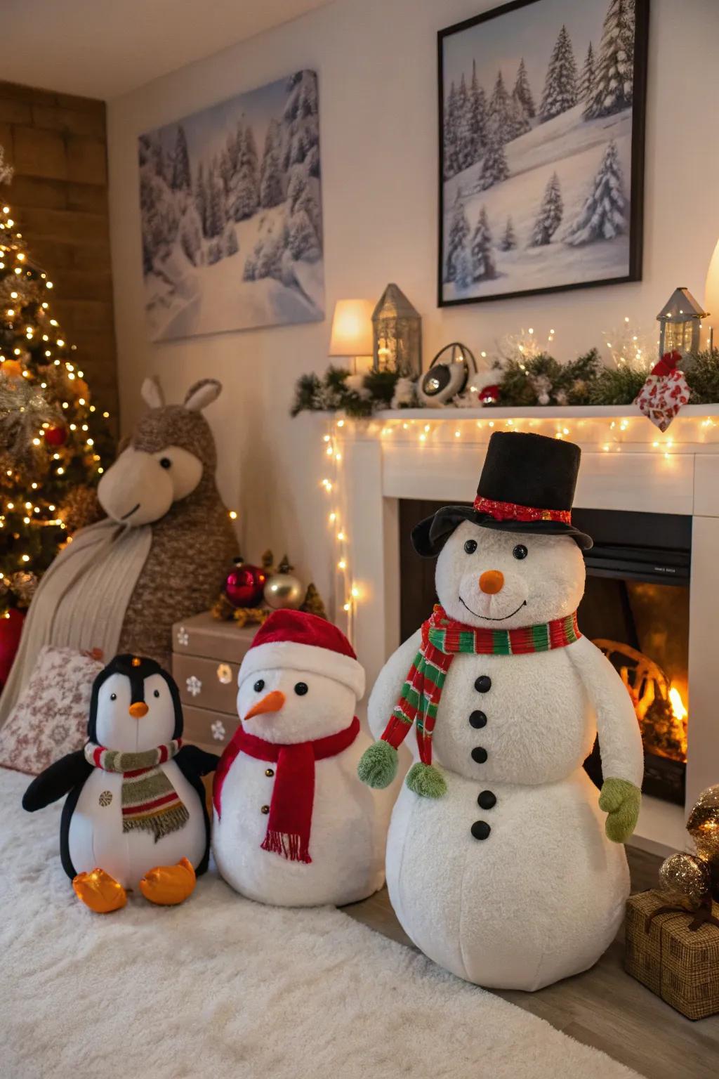 Plush characters inject a whimsical accent.