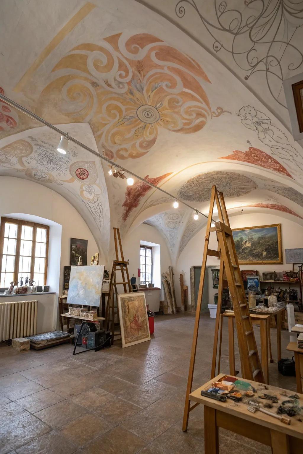 An artistic ceiling makes the studio look amazing.