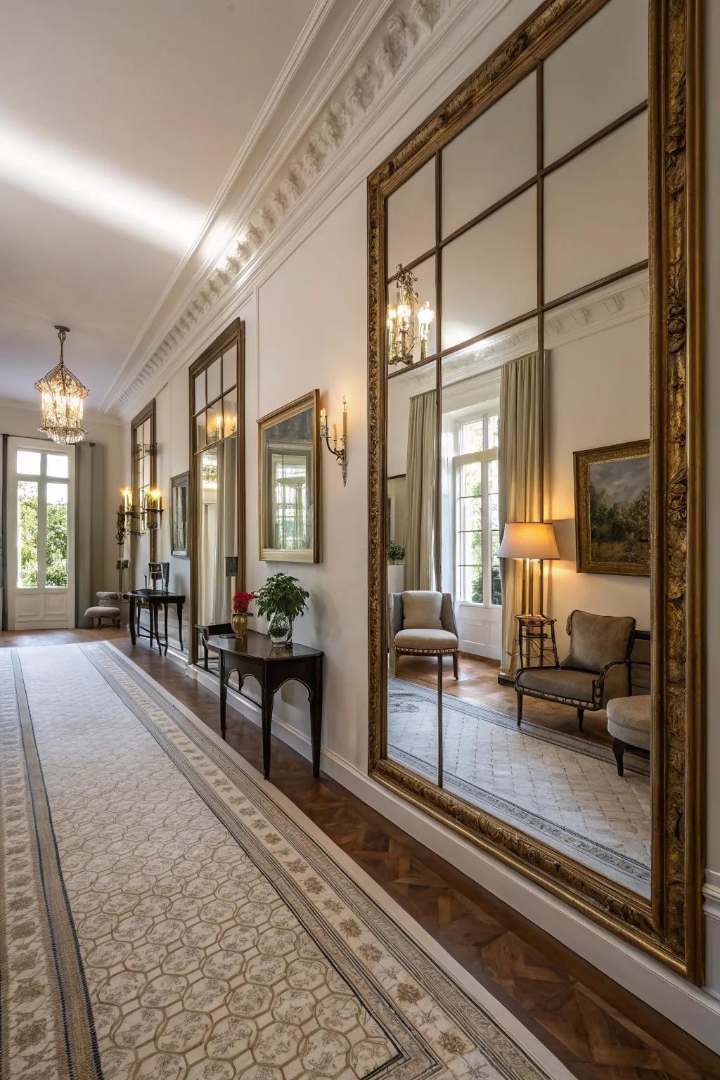 Reflective facets enhance light and space.