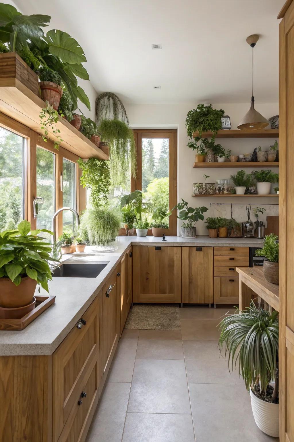Natural elements such as plants add warmth and a lively atmosphere.