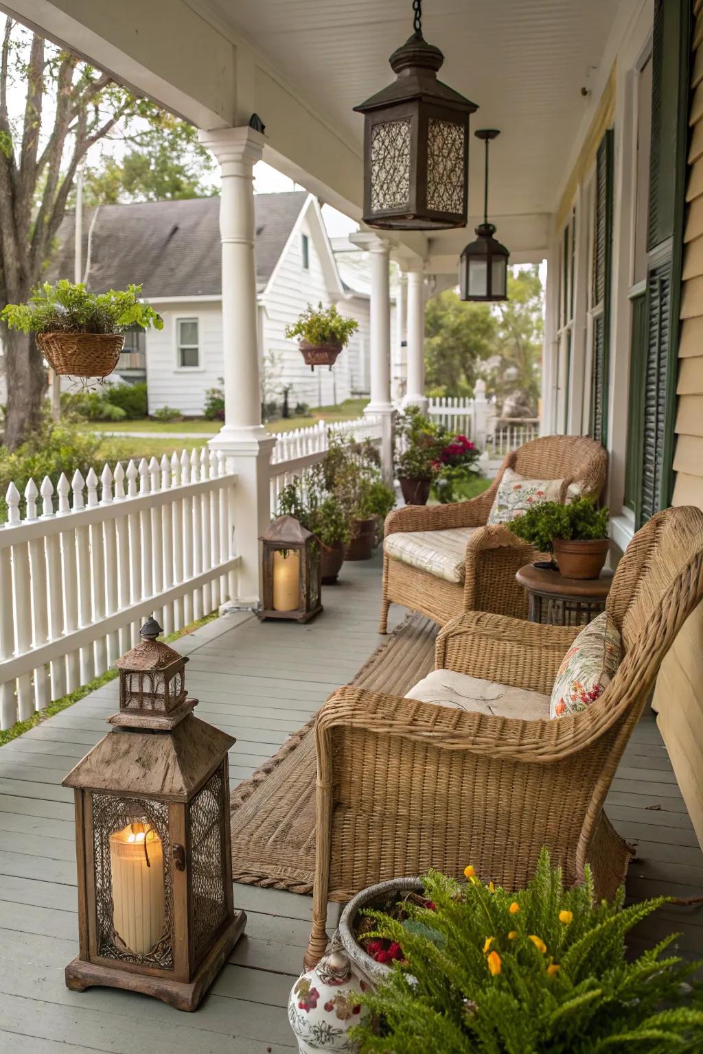 Charming vintage pieces creating a unique porch aesthetic.