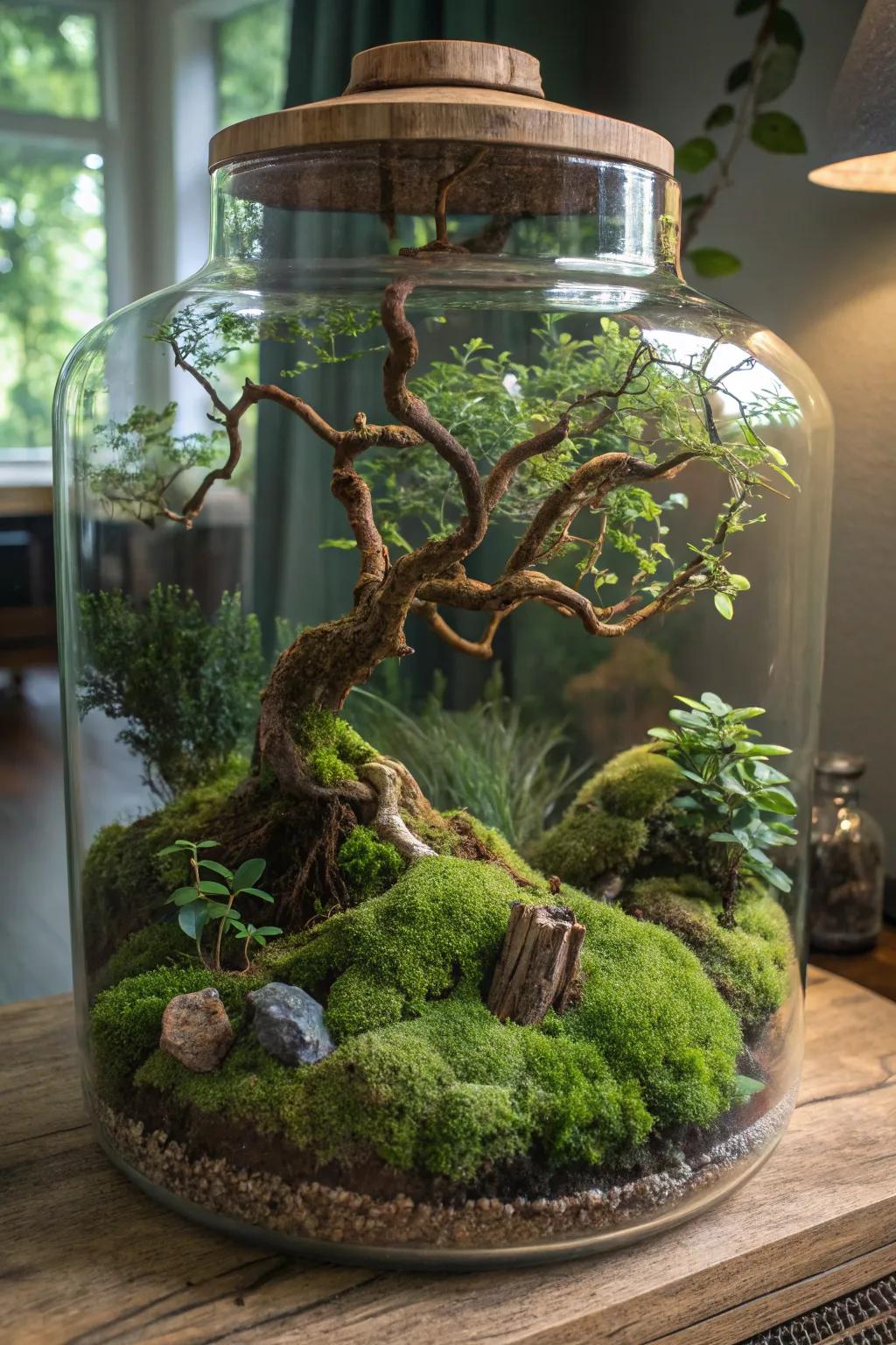 A magical forest nature display with enchanting elements.