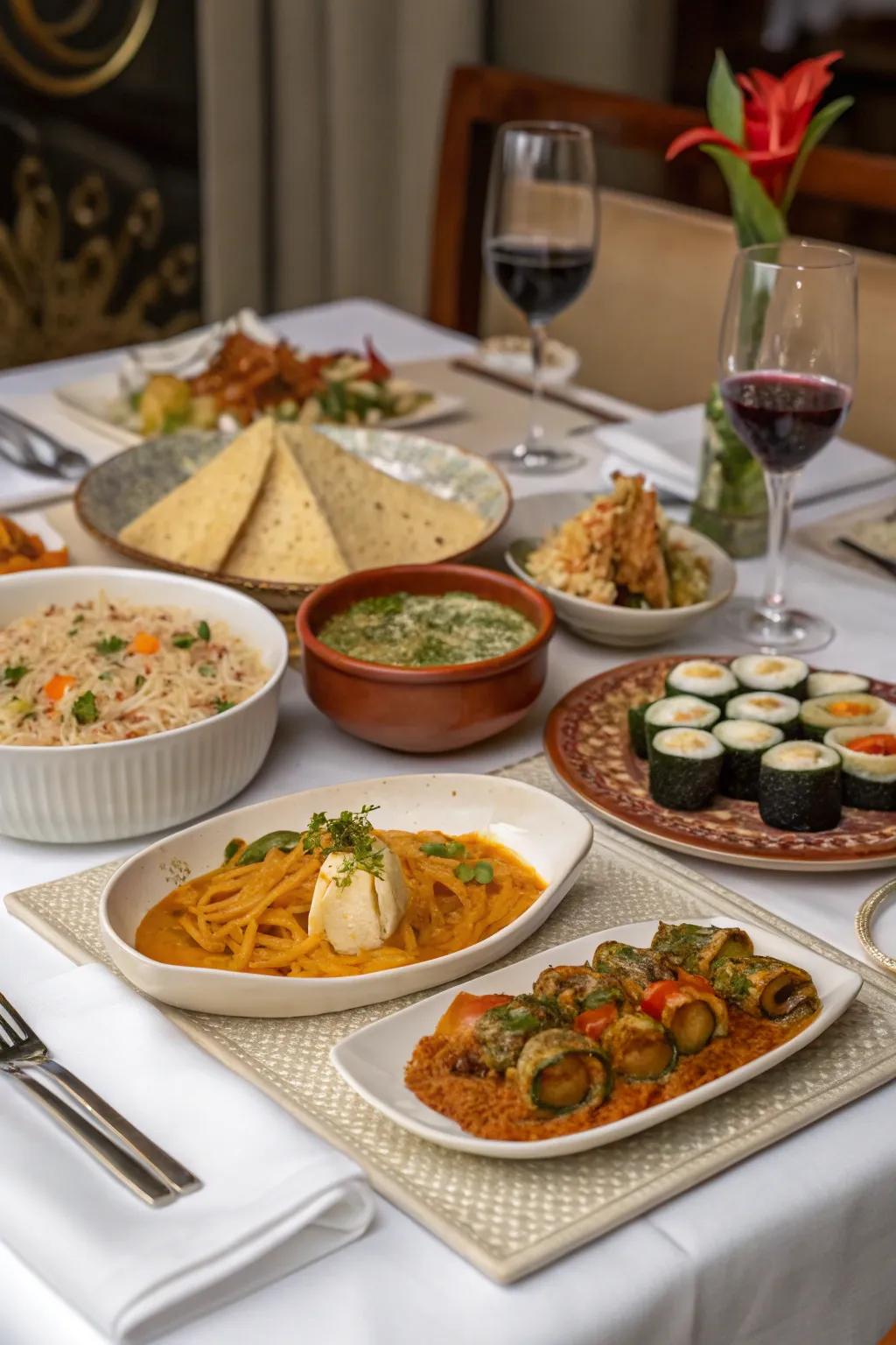Go on a culinary journey using a global cuisine feast.