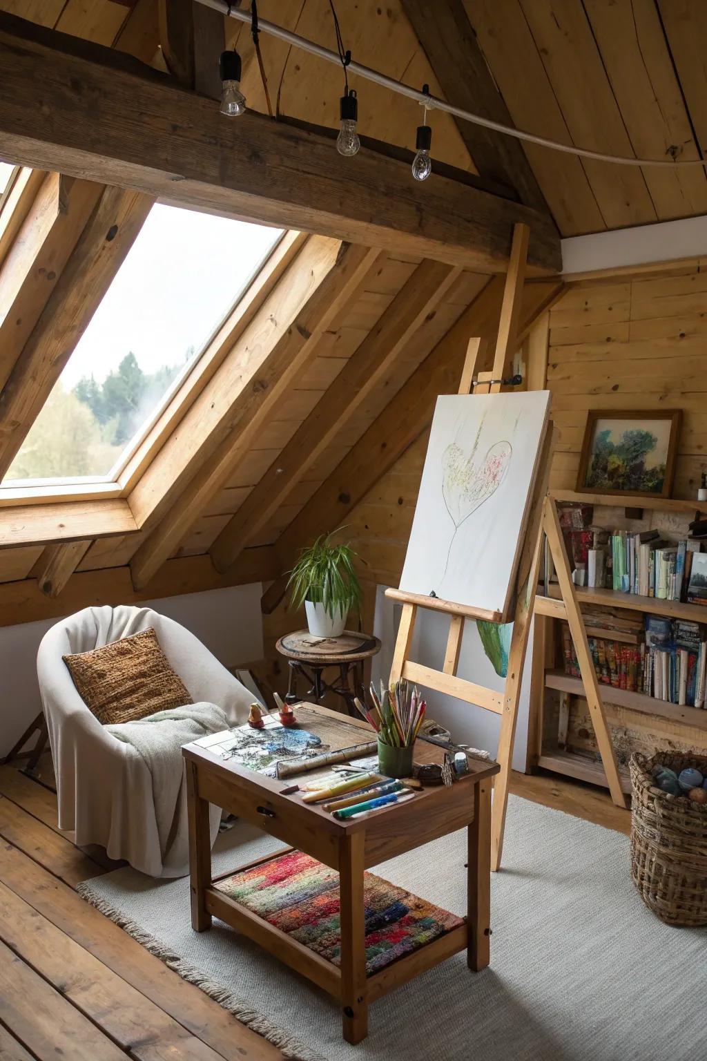 Transform your attic into an inspiring studio space for creative endeavors.