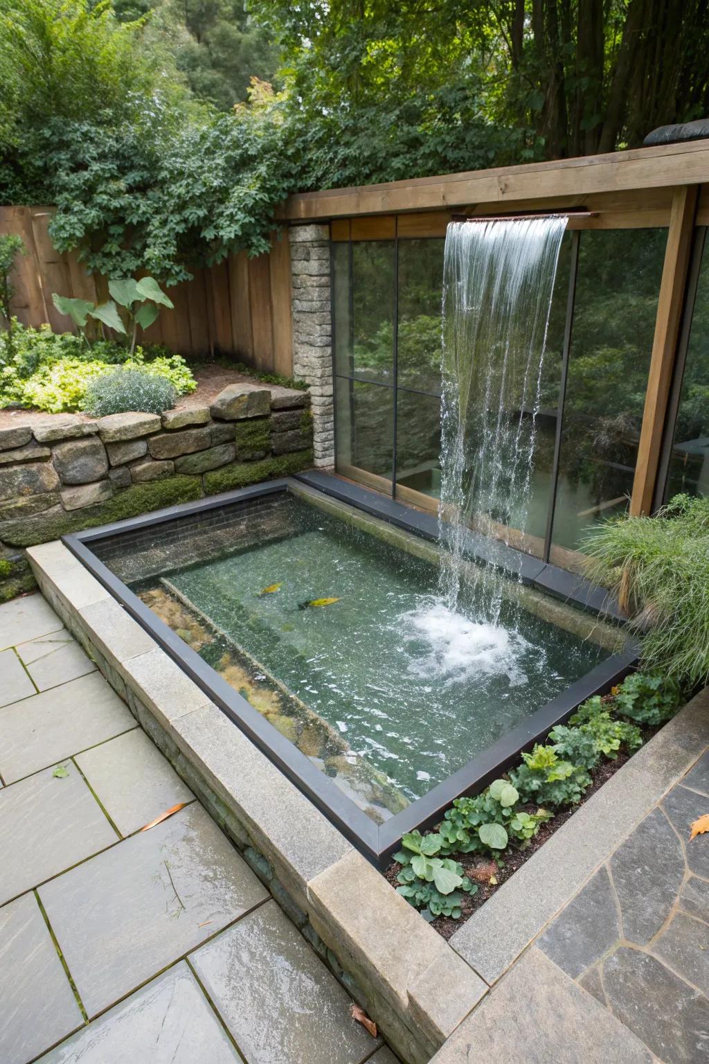 Panels offer a captivating view into this pond’s underwater world.