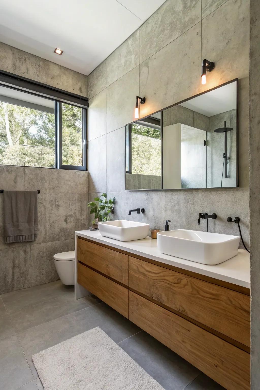 An understated concrete aesthetic delivers elegance and simplicity.