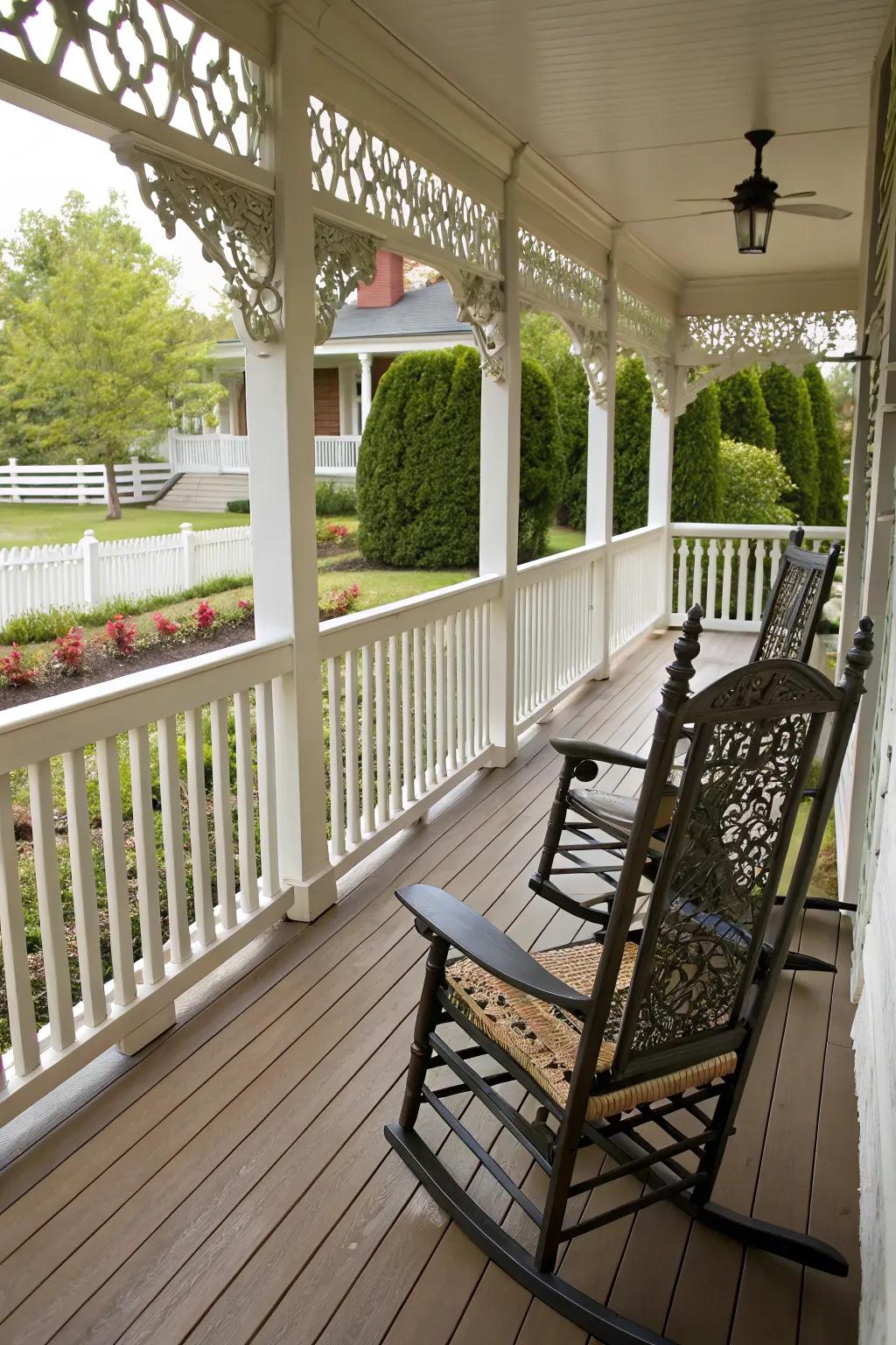 A porch adorned with chic and secure railings.