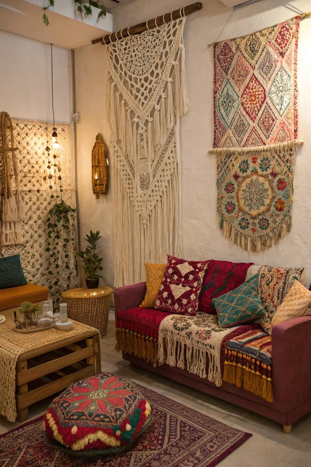 Bohemian pieces create a relaxed and cozy feel.