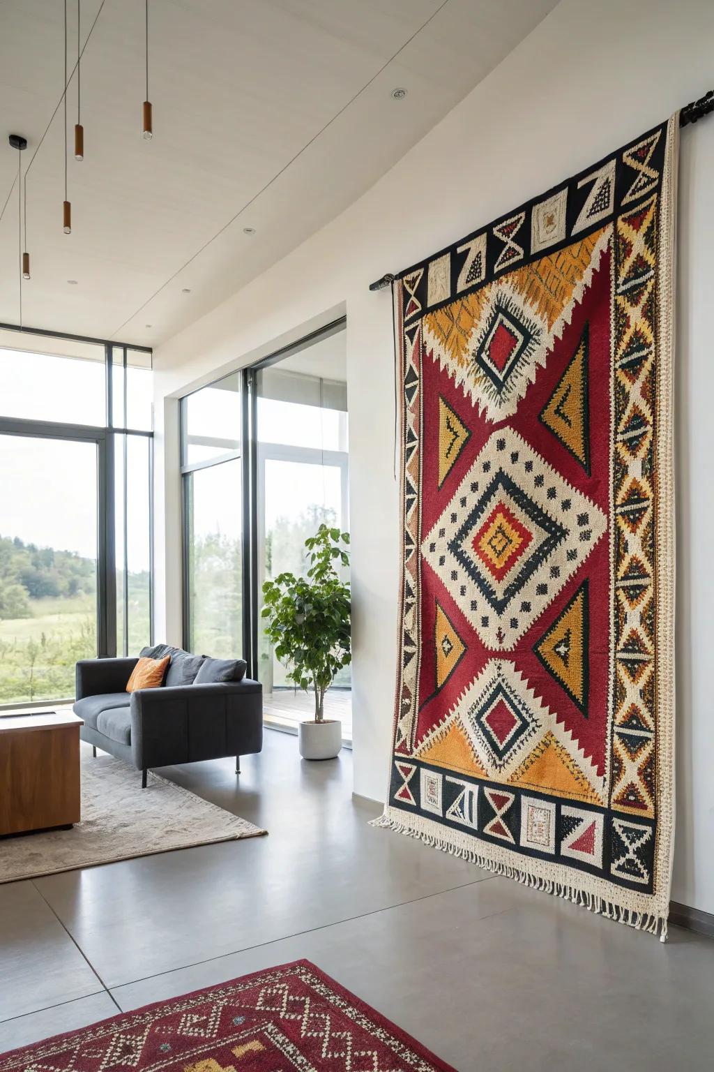 Geometric tapestries offer a modern twist.