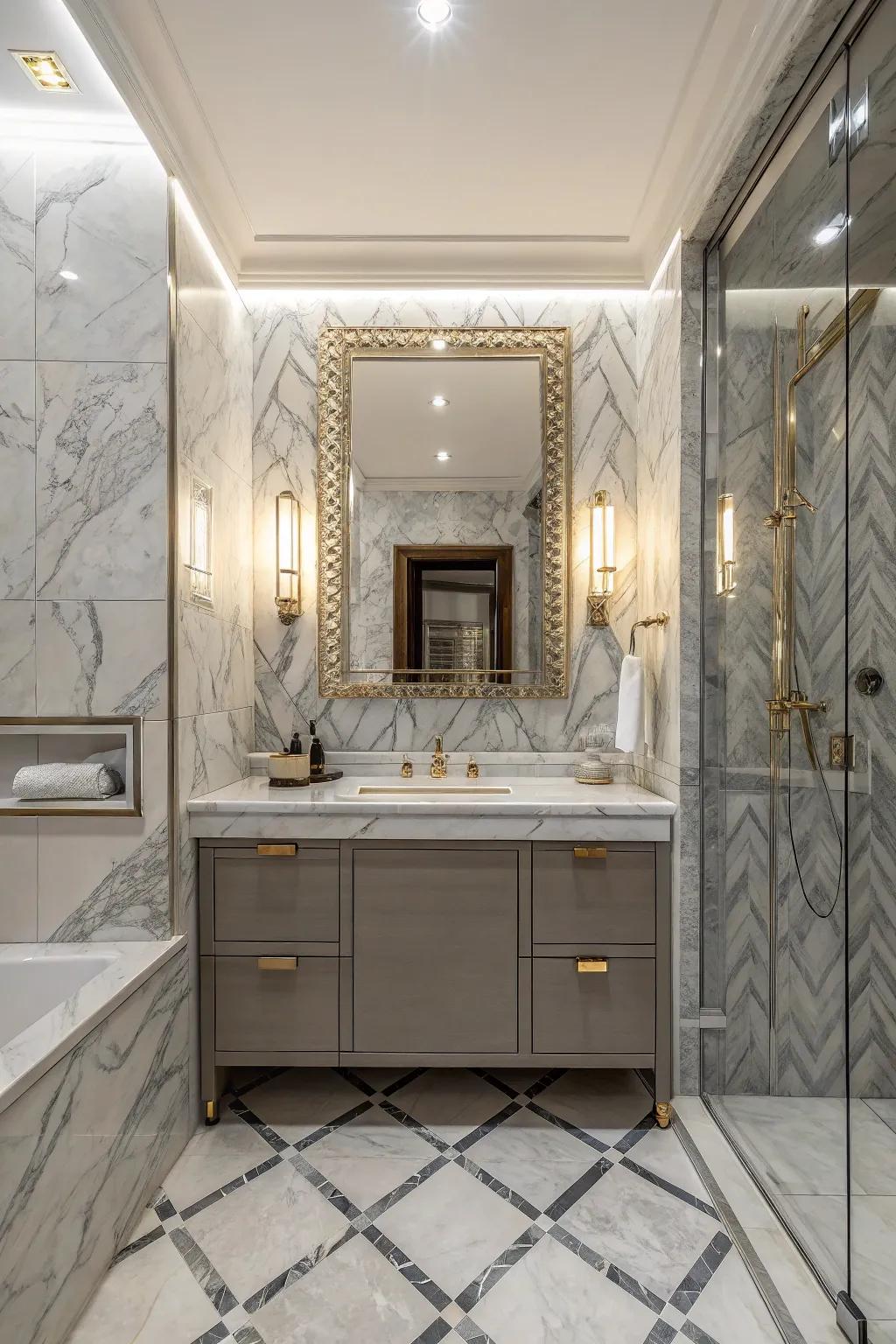 Stone-effect tiles add elegance and luxury.