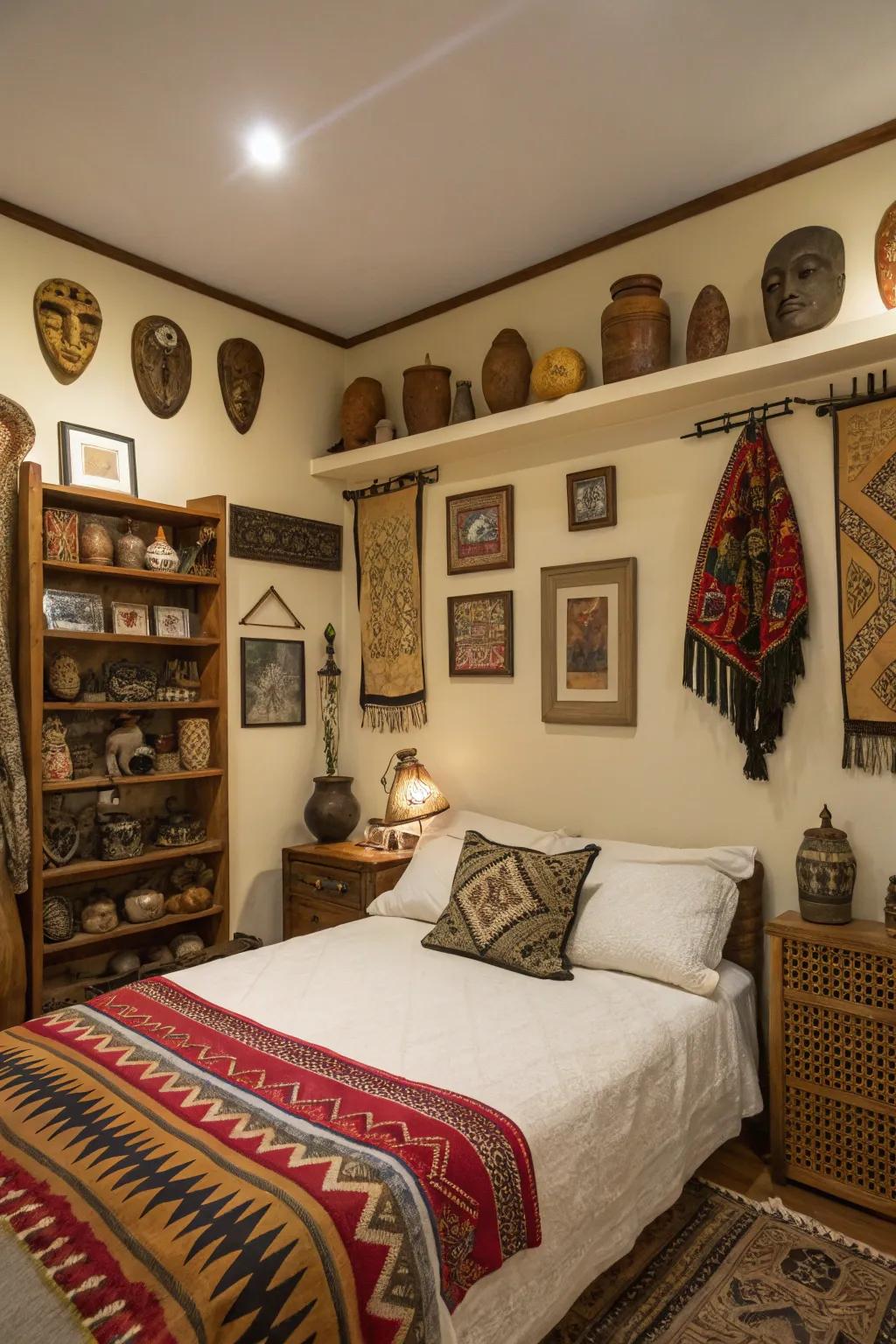 Cultural items convey personal and historical depth.