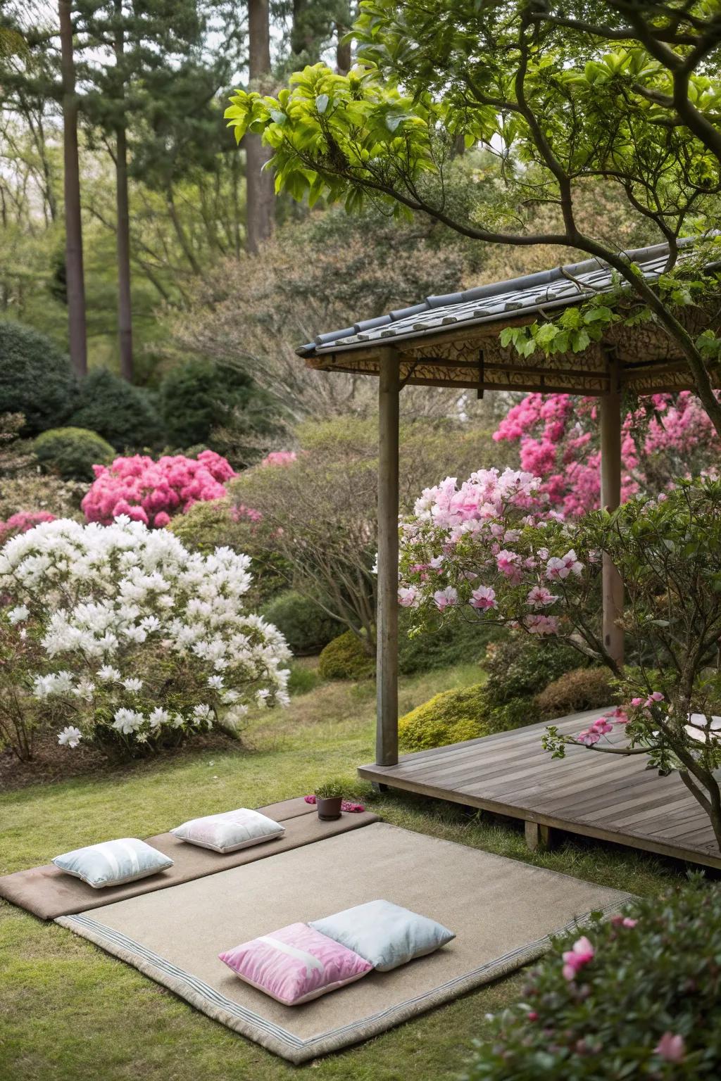 A serene peaceful space surrounded by calming garden jewels.