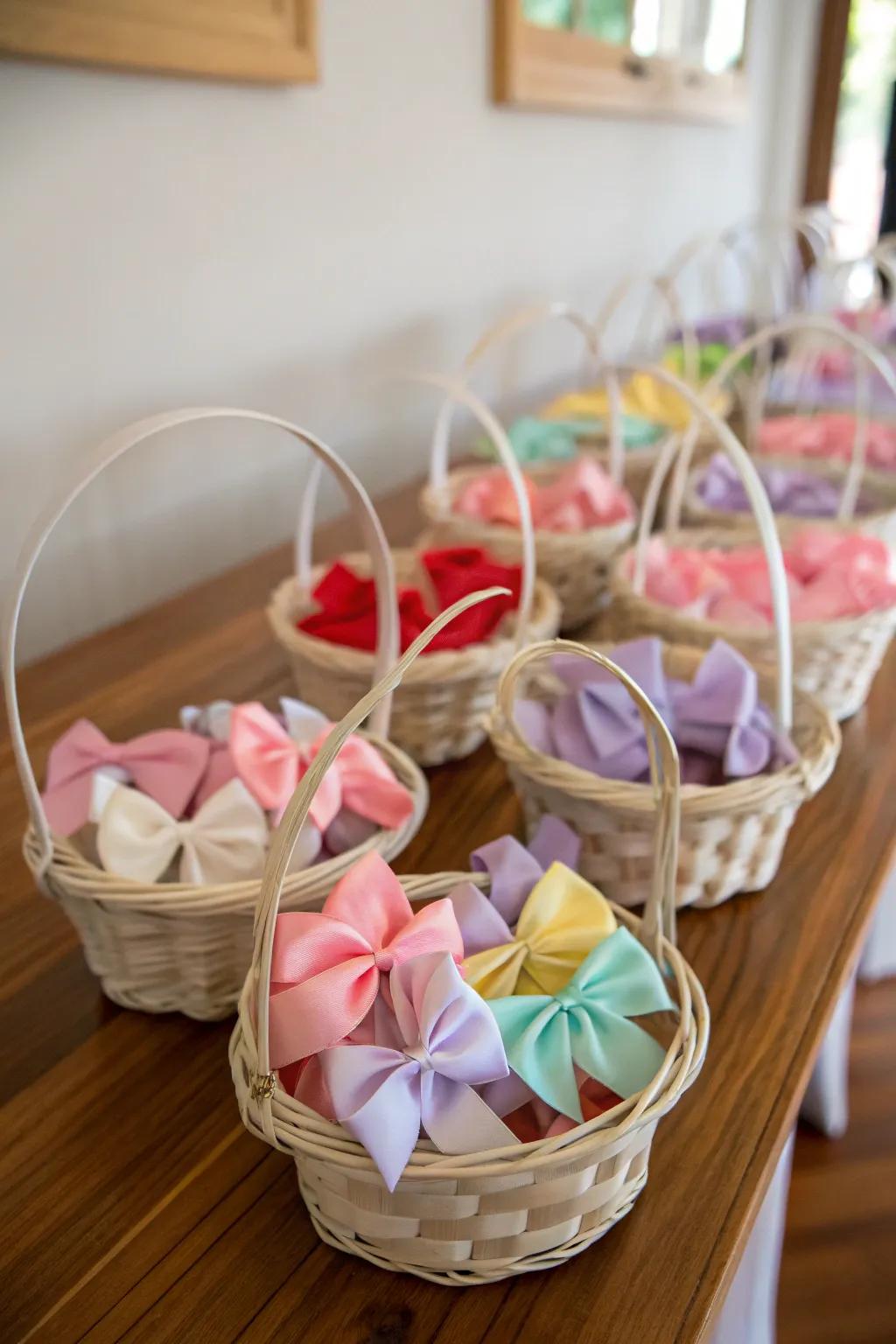 Alluring basket set designed for arranging baby bows.