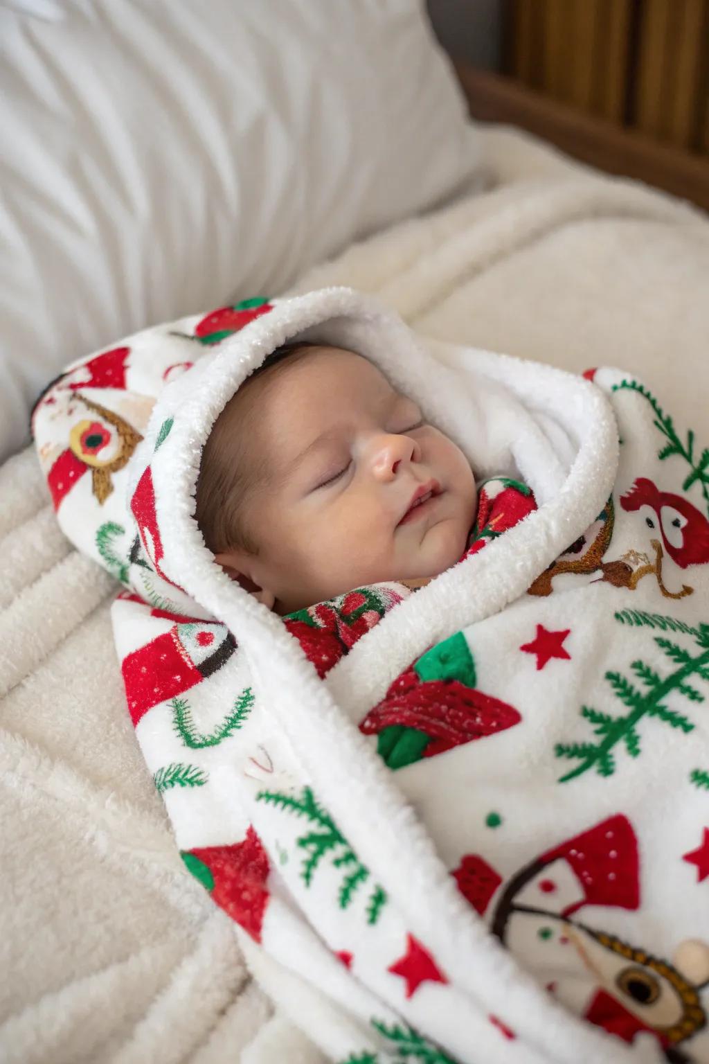 Cozy blanket snuggles in a festive setting.