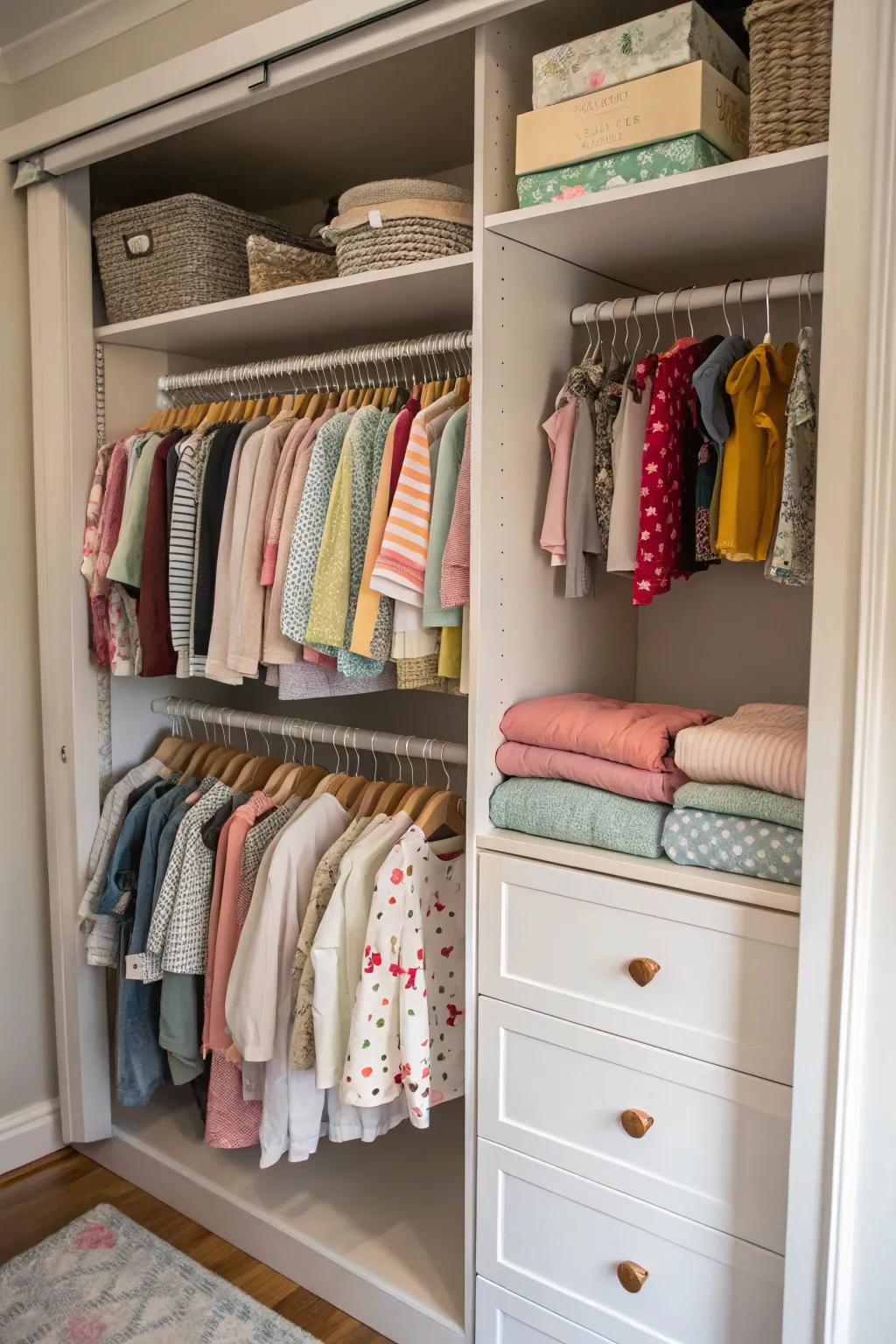 A seasonal swap system keeps your baby's wardrobe fresh and organized.