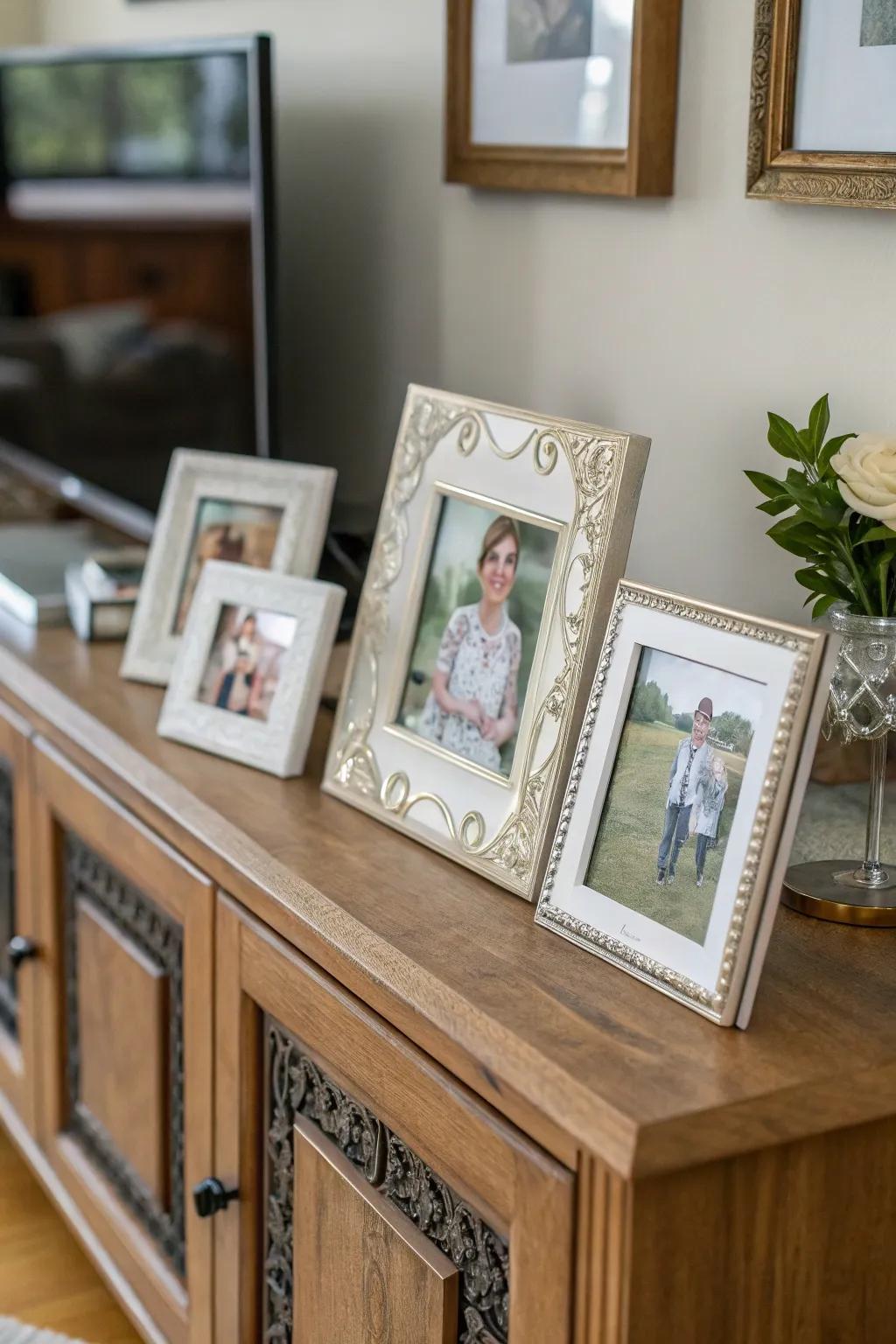 Mini photo frames keep cherished memories.