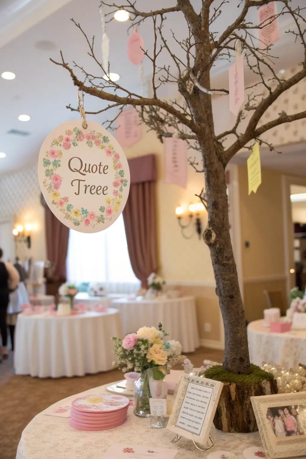 A infant quotation tree showcasing beautifully printed quotes.