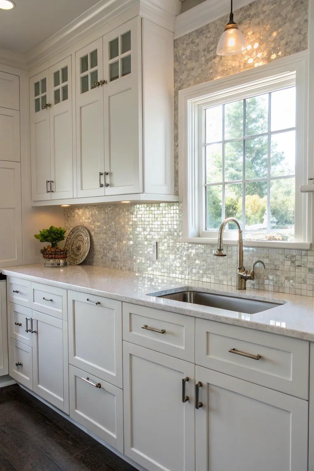 Pearl tiles add a unique glow.