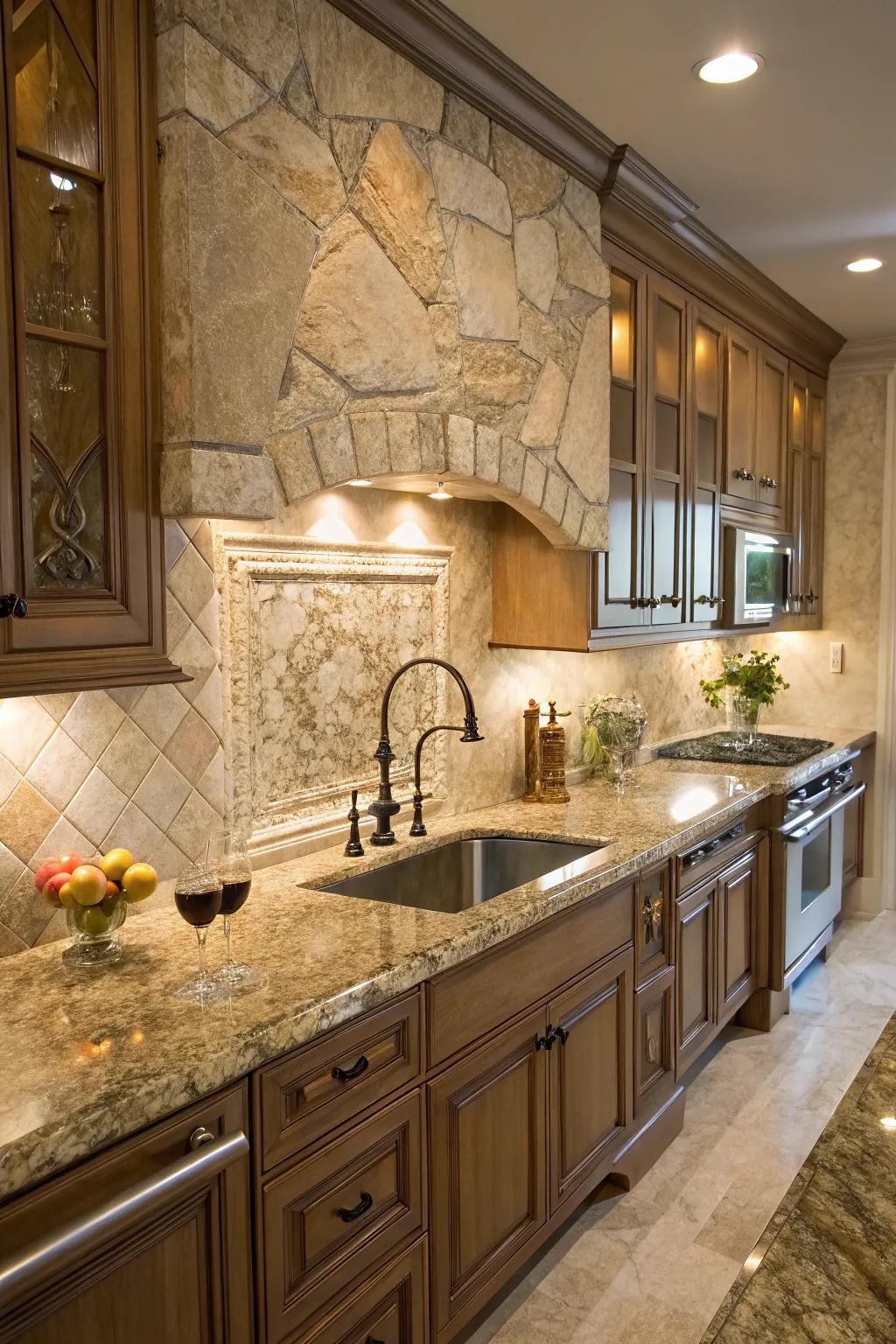 Granite and natural stone blend harmoniously.