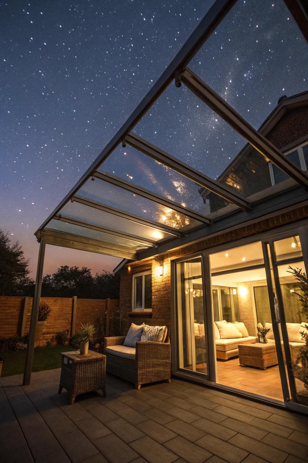 Enjoy the stars using glass roof awnings.