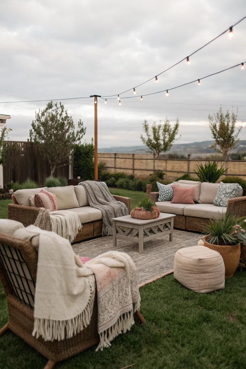 A lounge space produces a comfortable retreat for guests to unwind.