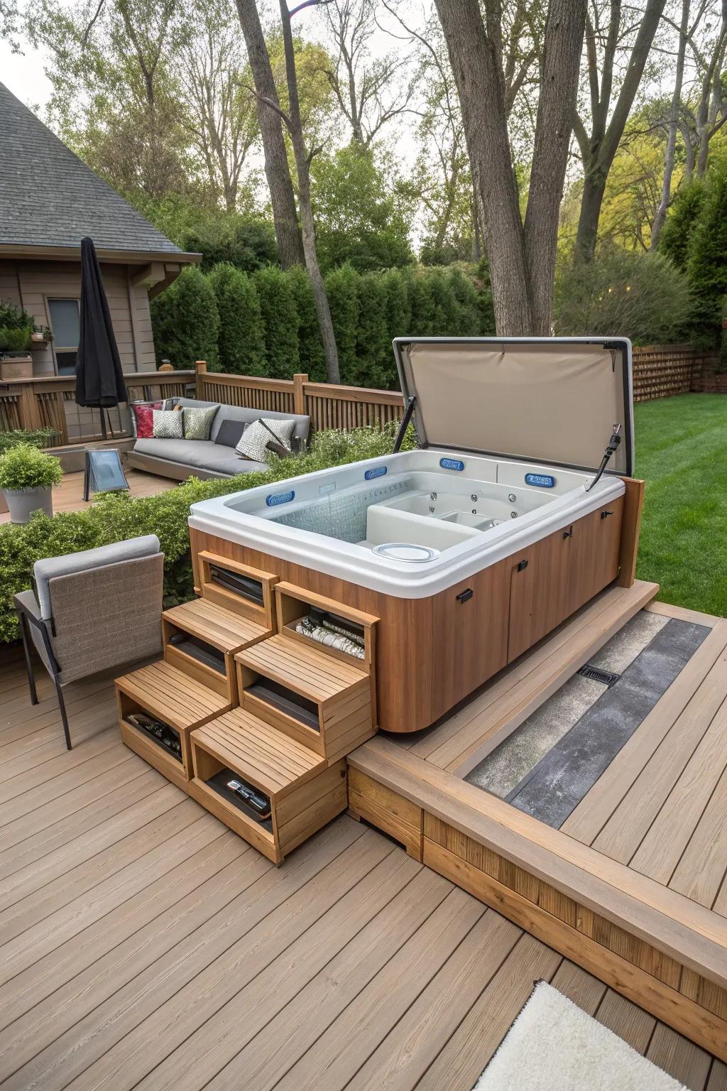 Concealed storage keeps your bubble spa area organized and clutter-free.