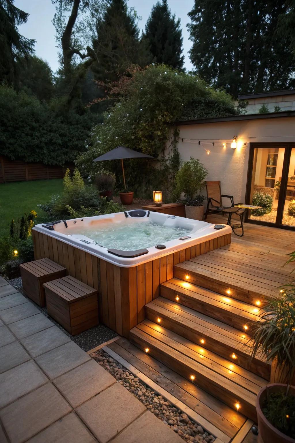 Built-in seating infuses convenience and flair into your hot tub area.