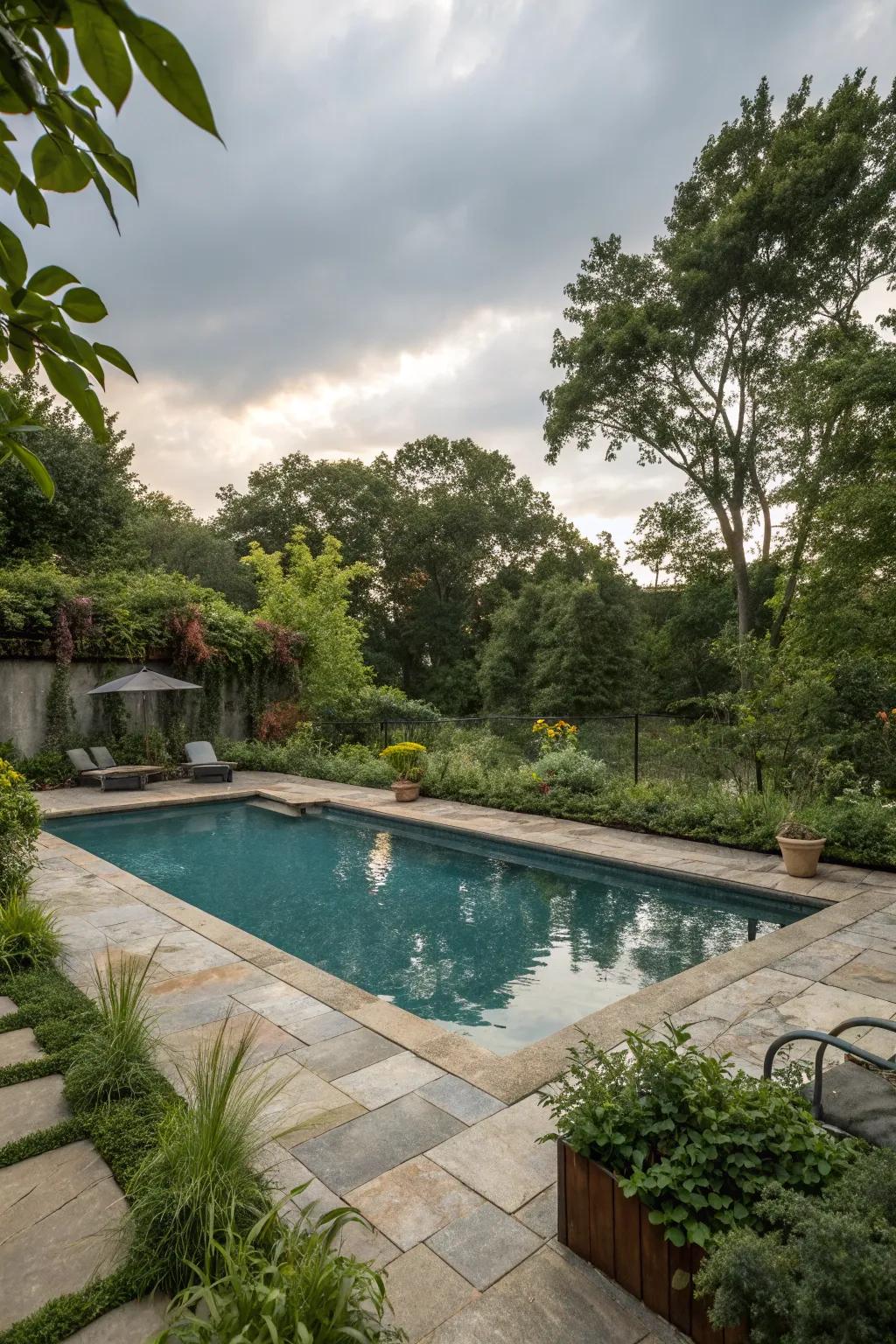 An eco-conscious pool design featuring sustainable elements.