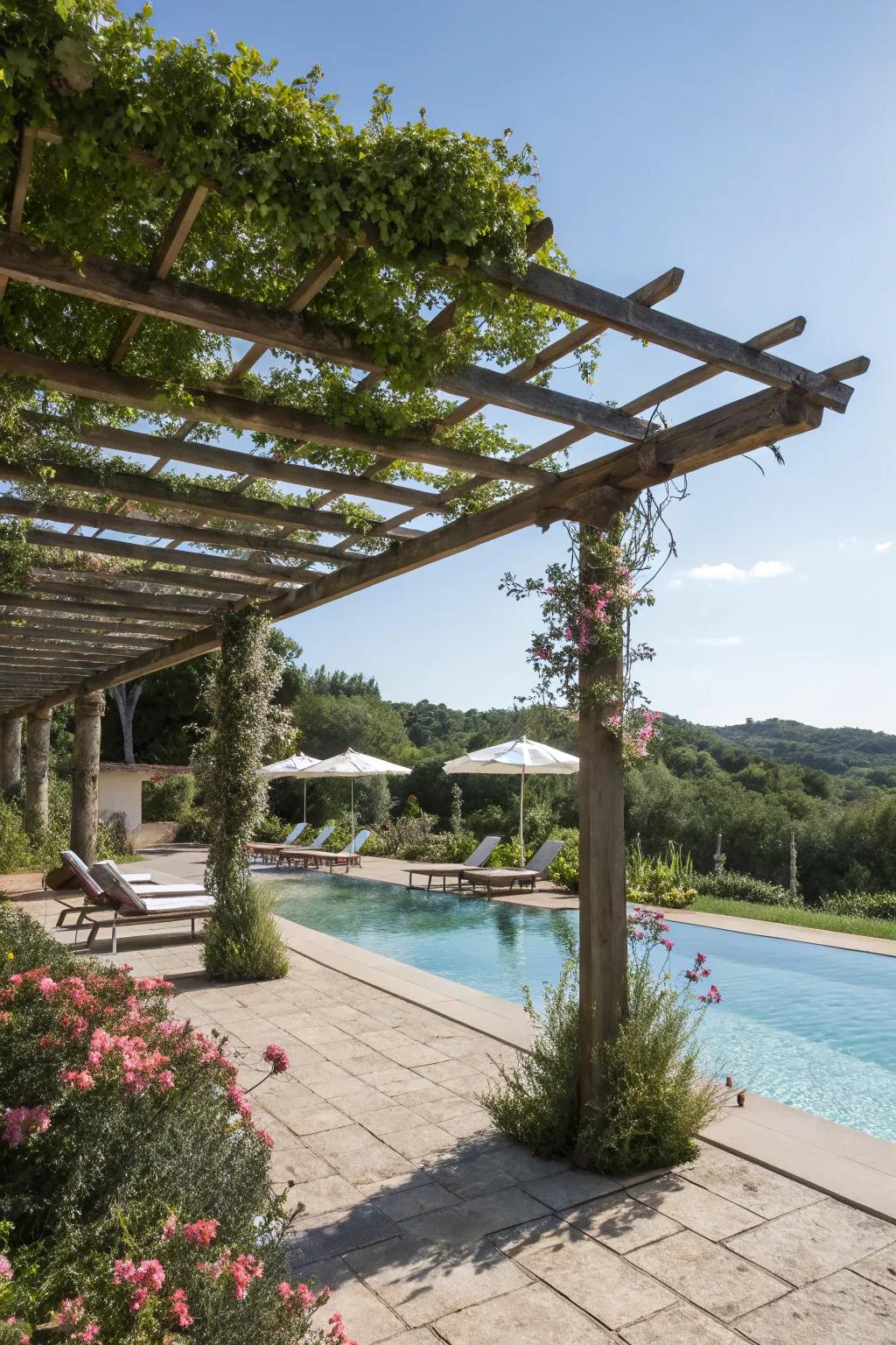 An open-sided pergola delivers light comfort.